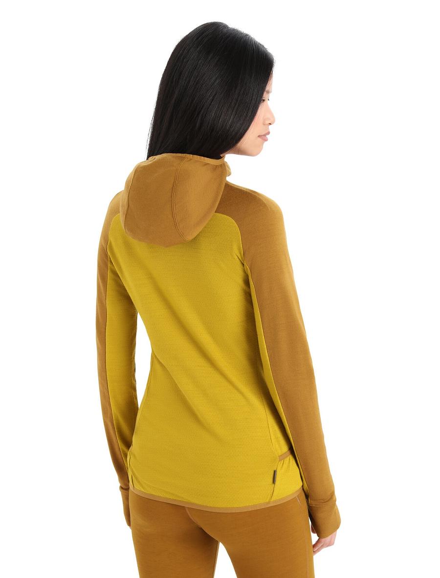 Bluzy Z Kapturem Icebreaker ZoneKnit™ Merino Long Sleeve Zip Damskie Złote | PL 1274HAPK